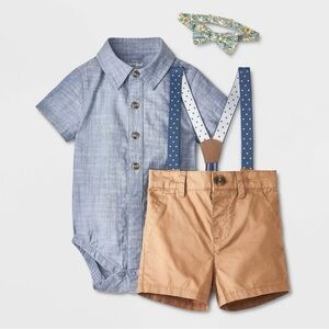 Cat & Jack baby suspender top & bottom set with bow tie, size 18M